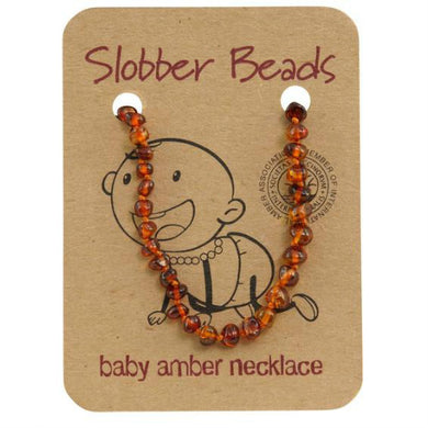 Slobber Beads Toddler Amber Necklace Cognac Round 35-36cm